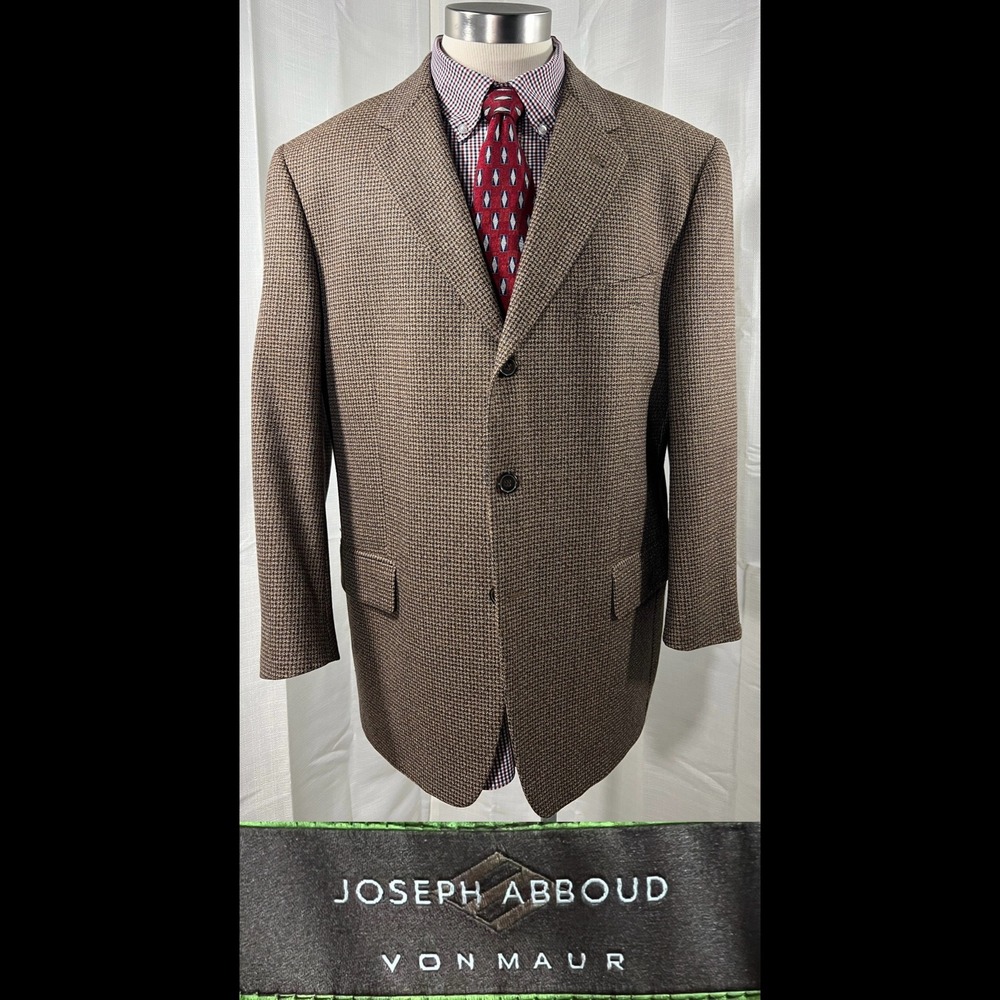 Joseph Abboud Brown Houndstooth Wool Blazer Sport Coat Mens 3 Button Von Maur